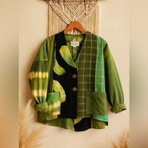 Wild Woman Patchwork Jacket S/M Green Tie Dye Boho Artwear Statement Earthy